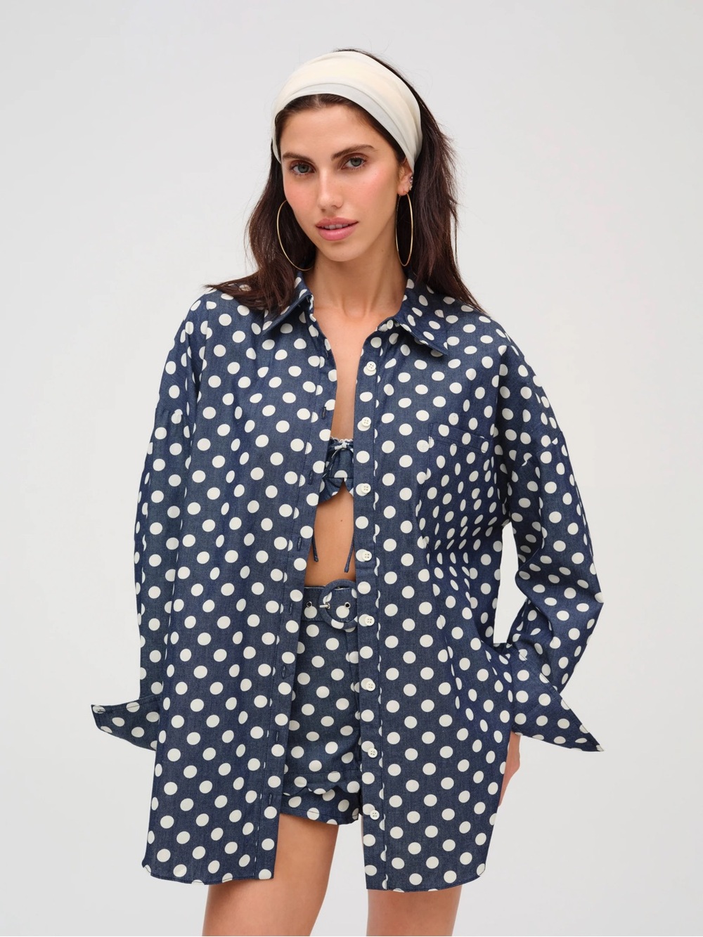 For Love and Lemons Dolly Dot Denim Button Down